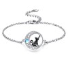 VONALA Moontone Moon Cat Anklet for Women Sterling Silver Black