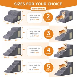 Pet Stairs, Dog Stairs for Small Dogs, Dog Steps, 5-Step Curved Dog Ramp for Bed, Couch, Sofa, Car and Chairs, Non-Slip Bottom Design, Cat Scratching Board, High Density Foam Portable Pet Step, Grey