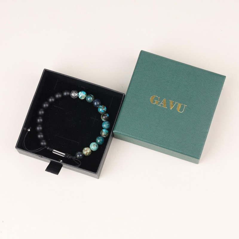 GAVU Natural Stone, Stainless Steel, Yin Yang Power Stone Bracelet,