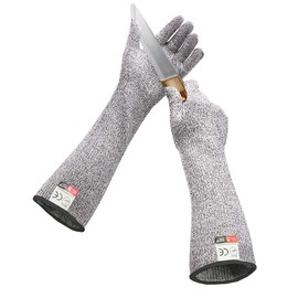 RUFCRIL Cut Resistant Gloves with Long Sleeves Food Grade, LEVEL 5 Protection Safety Kicthen Cuts for Oyster Shucking, Fish Fillet, Processing, Mandolin Slicing, Meat Cutting and Wood Carving - 1 Pair