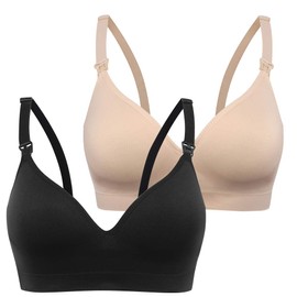 Derssity Women's Wireless Nursing Bra Plus Size Soft Maternity Bra for Breastfeeding, Black/Beige, M--Fits for 34ABCD 36AB