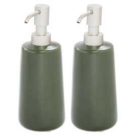 iDesign Dispenser for Bathroom Holds Hand Soap or Lotion-Set of 2-Moss Green Eco Vanity Ceramic Pump-Tall M2