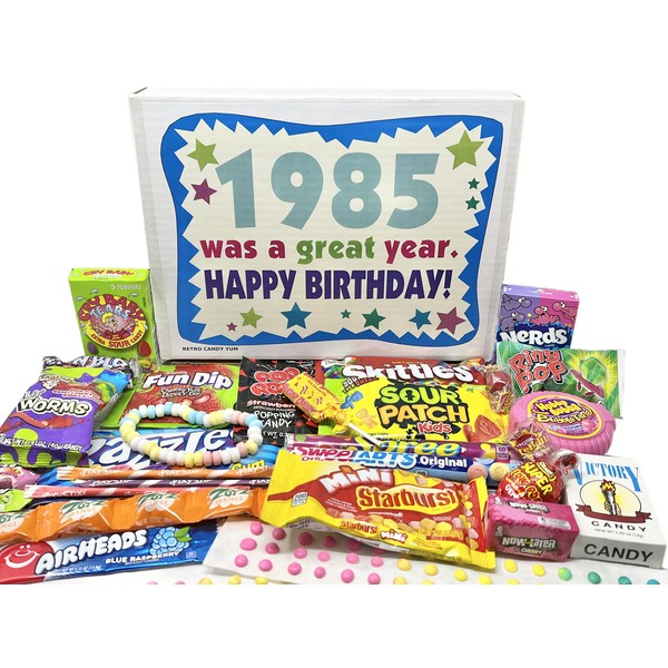 RETRO CANDY YUM ~ 1985 38th Birthday Gift Box of Nostalgic Candy from Childhood for 38 Year Old Man or Woman Born 1985