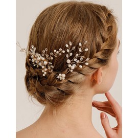Octwine Vintage Simple Bridal Wedding Pearls Hair Comb and Hair Pins Silver Gold Hair Comb Bridal Rhinestone Side Comb Crystal Hair Piece Wedding Party Prom Hair Accessories for Women (Silver)