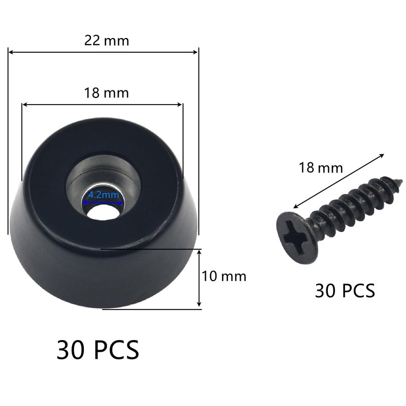30 PCS Round Rubber Feets with Screws,Rubber Non Slip Furniture