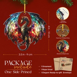 Dragon Stained Glass Ornament - Christmas Ornaments 2025 - Dragon Suncatcher for Christmas Tree Decorations - Dragons Gifts for Men, Women - Gothic Christmas Ornaments - Gift Exchange Ideas