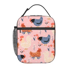 cromcu Insulated Lunch Box for Women Chicken Lunch Box for Work,Picnic,School,Travel,Hiking, Beach or Fishing Polyester Chicken Lunch Bag Cute Chicken Flower