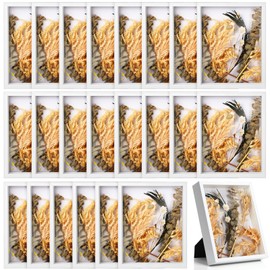 Geetery 24 Pack 5x7 Shadow Box Small Shadow Box Bulk Display Case Wood Picture Frame with Acrylic for Photos Dried Flower Tickets Sports Memorabilia Wedding Bouquets Awards(White)