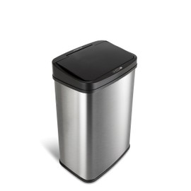 Ninestars Automatic Touchless Infrared Motion Sensor Trash Can, 13 Gal 50L, Stainless Steel Base (Rectangular, Black Lid), Black Trim