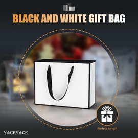 White and Black Gift Bags Bulk, YACEYACE 10Pcs 10.5"x4.25"x8" Gift Bags Medium Size Black and White Gift Bags with Ribbon Handles Thick Paper Gift Bags Boutique Bags Wedding Welcome Bags Bridesmaid