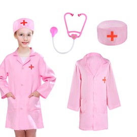 Scientist-Costume-Accessories Kids Doctors Outfit - 7 Pcs Kids Lab Coat, Doctor Role Play Kit with Lab Coat, Liquid Droppers, Glasses, and Work Card - Kids for Boys and Girls Age 4+