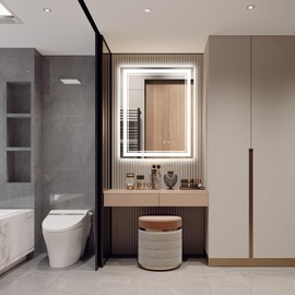 TheiaMo LED Bathroom Mirror 40x32, Anti-Fog Shatterproof Vanity Lighted Mirrors with Memory Tempered Glass Wall Mirror, 3 Adjustable Colors IP65 Waterproof, Horizontal Vertical, UL Listed