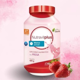 Vitaminas Y Minerales En Polvo NutravitPlus By Gaero Shop - Sabor Fresa -Fibra Con Menos Azúcar - Endulzado Naturalmente Con Stevia - 425g - Suplement