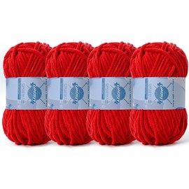 Chunky Chenille Yarn for Crocheting，Baby Yarn for Crocheting Soft Blankets，Bulky Yarns for Crochet Amigurumi，4×100g (4×74.3yds) Fluffy Velvet Yarns for Hand Knitting (4 Red)