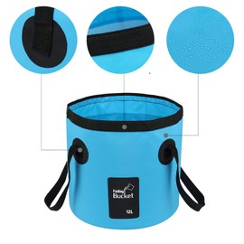 Pranski Folding Bucket, Large Capacity, 3.5 gal (12 L), 7.6 gal (20 L), For Fishing, Household Goods, Cleaning, Washing, Travel, Outdoor, Car, Car Wash, Multi-functional, Compact, Portable (Blue)