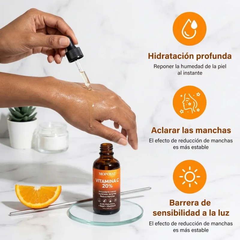 Serum Facial Brillante Con 20% Vitamina C Ácido Hialurónico