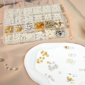 funluck 800pcs Pearl Beads with Hole Kit,Round Pearl Beads for Jewelry Making with 70+ Charms,200pcs Silver/Gold Beads for Bracelets,Necklaces,Craft,Decoration and Vase Filler