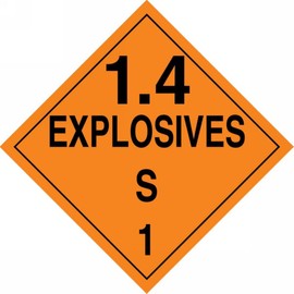 Accuform MPL133CT25 PF-Cardstock Hazard Class 1/Division 4S DOT Placard, Legend "1.4 Explosives S 1", 10-3/4" Width x 10-3/4" Length, Black on Orange (Pack of 25)