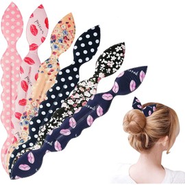 Doyime Bun Hair Maker, Bun Hair Arrangement, Set of 6, Bun Goods, Hair Ribbon, Hair Accessory, Bow, Hair Clip, Girls, Cute, Dotted Pattern, Flower Pattern, Lip Pattern, Hair Ornament, Easy to Use, Women's, Adults, High School Students, Colors 2.0 x 1.2 i