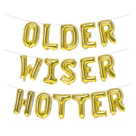 Older Wiser Hotter Balloons Black and Gold Confetti Funny Birthday Balloons for Women Men 30th 40th 50th 60th 70th 80th Birthday Party Supplies 12Inches