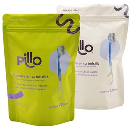 Pillo Cepillo de Dientes Mini desechable con pasta integrada - higiene bucal 4 en 1 - color Azul y Rosa - kit de 40