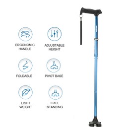 REHAND Walking Cane for Men & Women - Foldable, Adjustable, Lightweight, Self Standing Pivot Walking Cane, Soft Handle Grip, with Travel Bag, Walking Sticks for Seniors & Adults