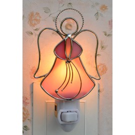 Stained Glass Angel Night Light Decorative Accent Lite Wall Plug in Nightlight for Hallway Bedroom Bathroom Kitchen Nature Themed Home Décor