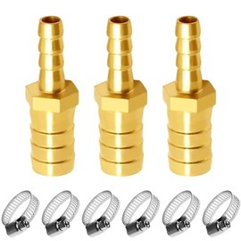 JoyTube Brass Hose Barb reducer 3/8" to 3/16" ID hose Barb Fitting Splicer Mender Union Air Water Fuel with hose clamps (Pack of 3)
