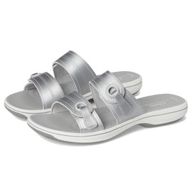 Clarks Women's Breeze Maye Slide Sandal, Silver Synthetic, 5
