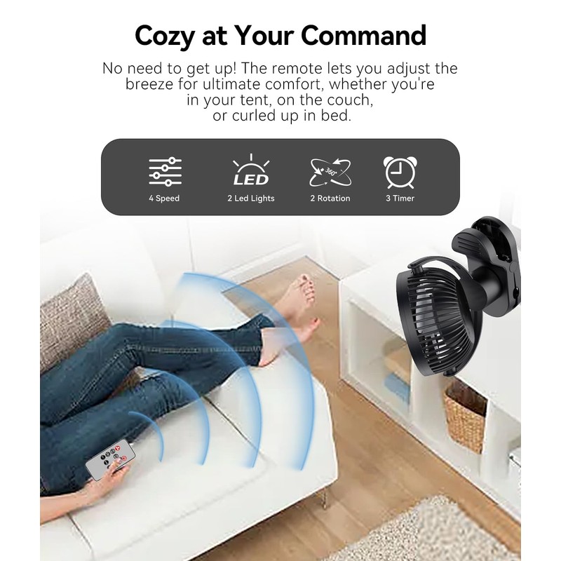 Leeyalan 10000mAh Clip on Fan Rechargeable,2024 Updated,Hangable Fan with Lights