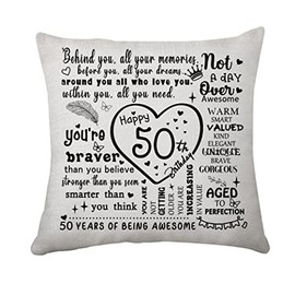 Hasodeo Birthday Gifts for Women 50th Year Olds Mum Dad Grandma Grandad Birthday Gifts Keepsake Cushion Cover for Best Friend Bestie Sister Birthday Decorations (50th)