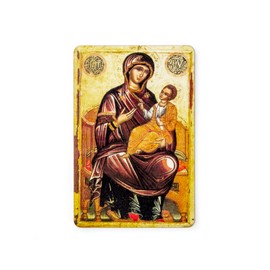 Virgin Mary Hope of the Faithful, Wooden Catholic Icon Magnet with Stand, Orthodox Religious Fridge Magnet with Plastic Easel Stand, Christian & Catholic Portrait for Home, Office, & Church Décor