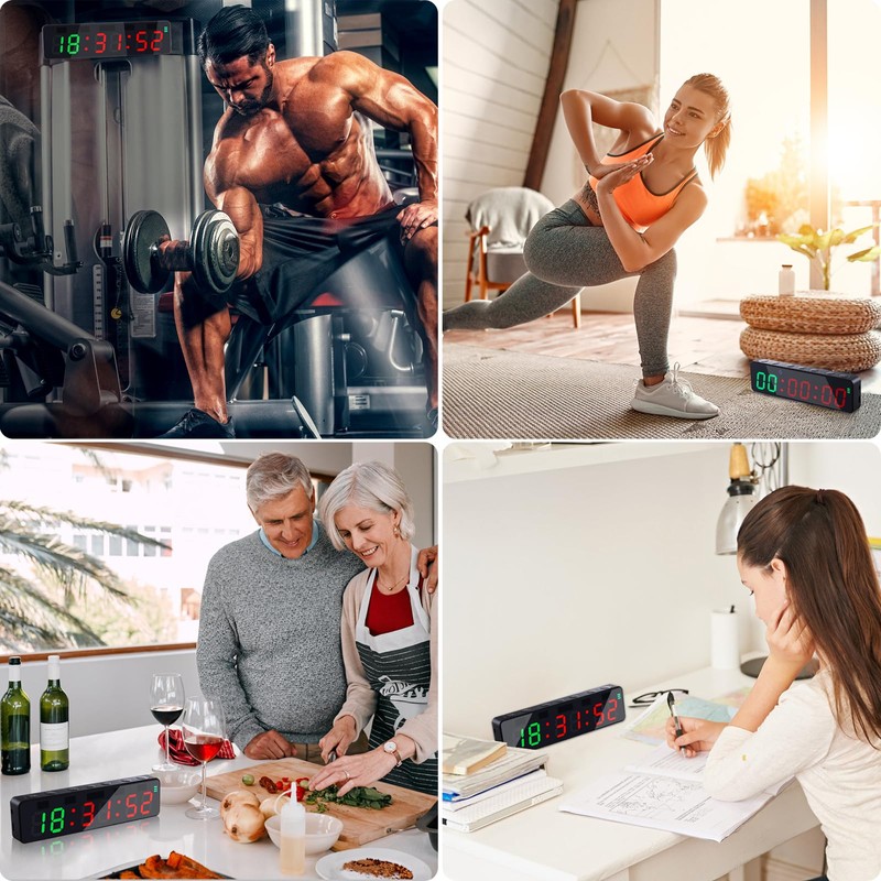 PELLOR Gym Timer, Mini Gym Clock, LED Digital Wall Clock,