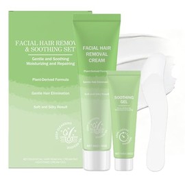 Facial Hair Removal Cream for Women - (Contains Soothing Gel) Kit Gentle & Painless Hair Remover for Upper Lip Chin & Sideburns, 5-8Minute Quick Depil