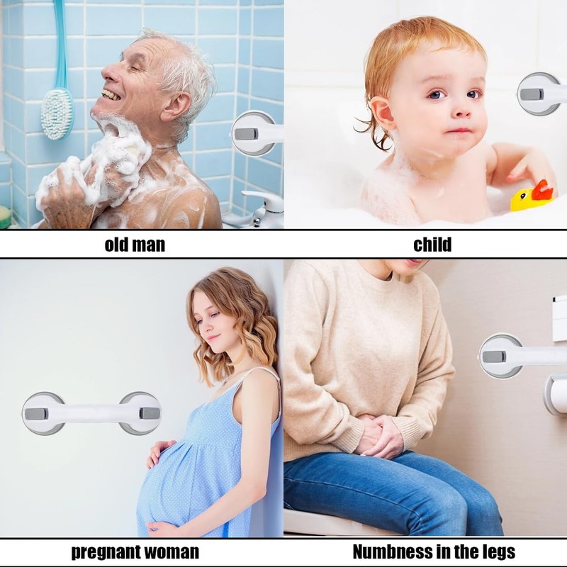 Pack of 2 Grab Bars with Suction Cup, Shower Handle,
