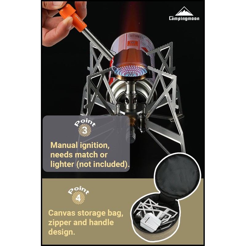 CAMPINGMOON Butane Camping Stove Portable Regulator Single Burner w/Storage Bag