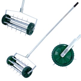 KEIKI Manual Rolling Lawn Aerator, Garden Heavy Duty Roller Aerators Tool w/42 Spikes, Easy Assembly Hand Spike Lawnaerator with 71" Adjustable Handle, Push Lawn Aeration for Yard Care, Green