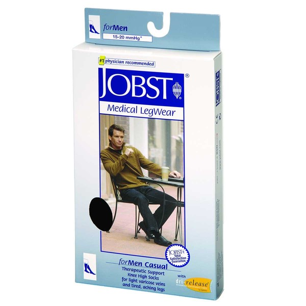 Jobst - Calcetines de compresión 15-20 mmHg, casuales, hasta la rodilla, para hombre, Rodilla alto, Negro, Mediano