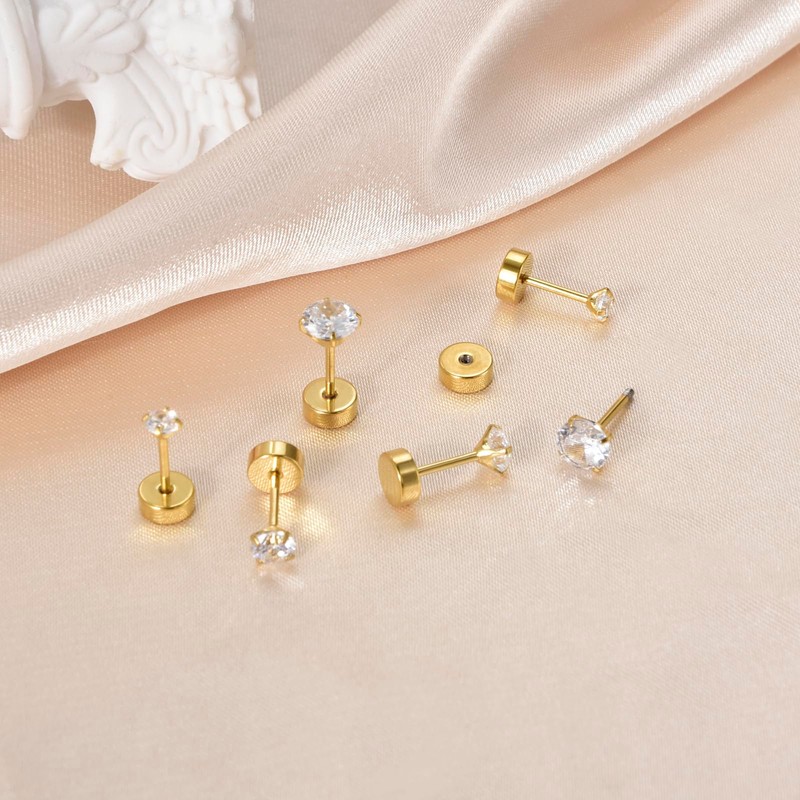 CANDYFANCY 3 Pairs 20G Titanium Stud Earrings for Women Men