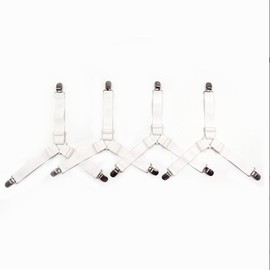 4 Piece Sheet Clips Set, Duvet Clips, Anti-Slip Clips, Triangle Elastic Bands, Sheet Fastener, Sheet Slip-Resistant, Corner Fixed, Anti-Move, Adjustable (White)