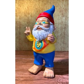 SEWAS Garden Gnome Love & Peace Hippie Batik Hand Painted Weatherproof Made of High Quality Resin Decorative Figurine for Outdoor and Indoor Use