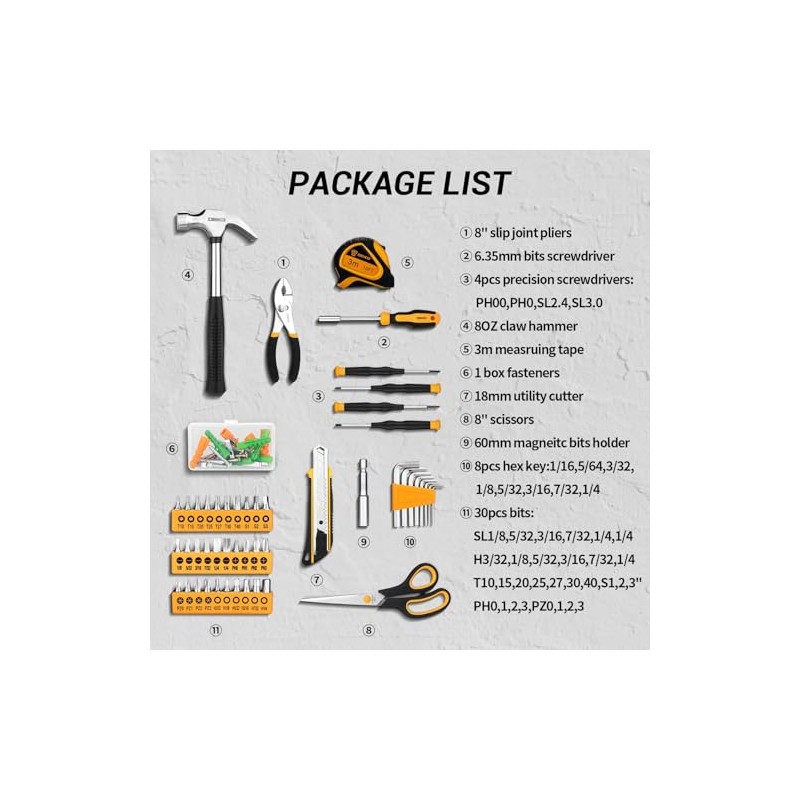 DEKOPRO General Household Hand Tool Kit with Plastic Toolbox Storage