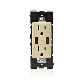 Leviton RUAA1-DT Renu USB Charger/Tamper-Resistant Duplex Outlet, 15A-125VAC, Dapper Tan