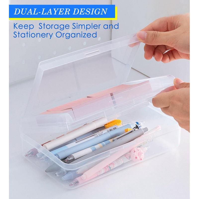 Nuozme Double Layer Large Capacity Pencil Box,Plastic Translucent Pencil Box,