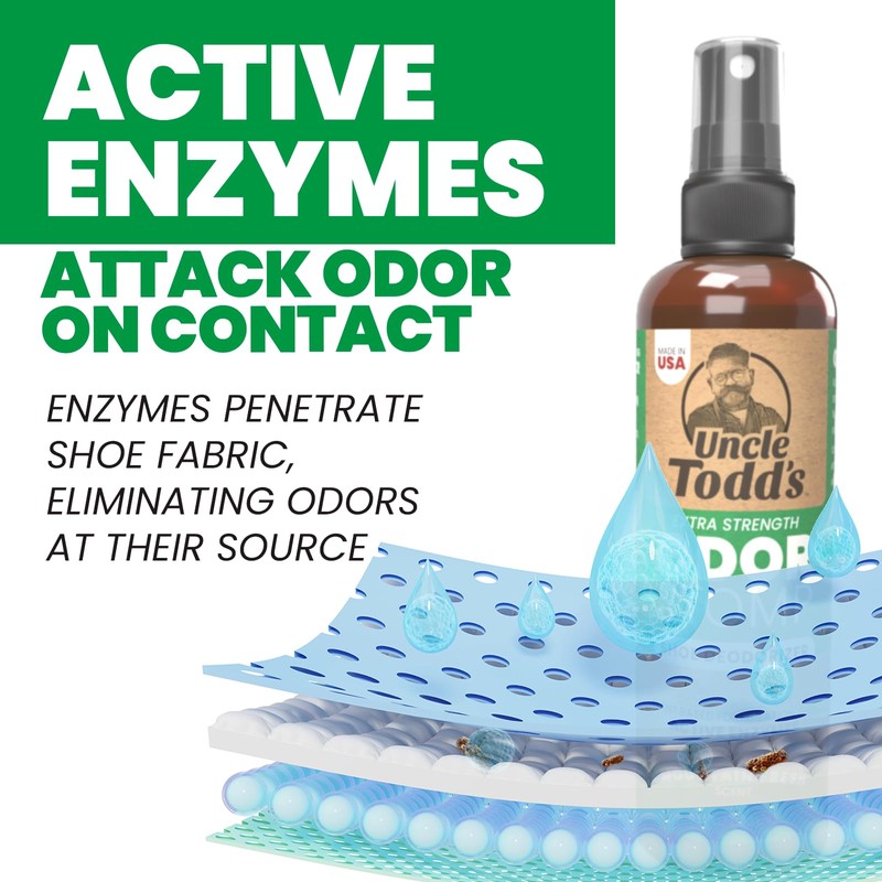 Uncle Todd's Shoe Deodorizer Spray - Proven & Powerful Enzyme