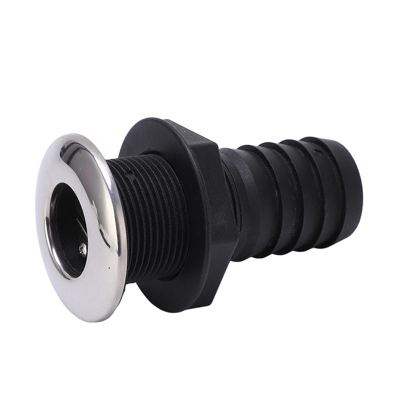 1 1/2in Through Hull Drain Straight Black with Stainless Steel