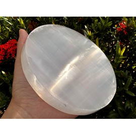 GAF TREASURES Large Selenite Circle Charing Plate, 6" Selenite Charging Station for Crystal Cleansing, Crystal Grib Layout, Energy Charging& Purification (One Plate)