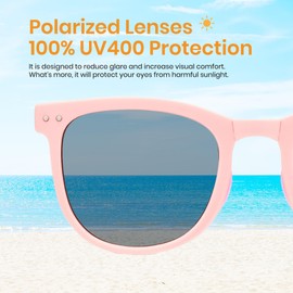 Cyxus 6021 Folding Sunglasses, For Kids, Polarized Lenses, UV Protection, UV Protection, Wellington Frame, For Outdoors, Travel, Cute, Boys And Girls, Pink