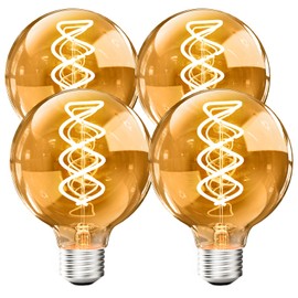 BOSITE G80 Vintage Edison Light Bulbs Dimmable 4W (40W Equivalent) Led Filament Bulbs Warm 2200K CRI80+ E26 25000hours Decorative Globe Amber Glass Light Bulbs for Home Yard Restaurant(4PCS)