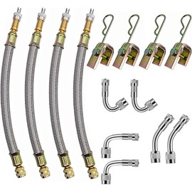 Valve Stem Extensions,2Pcs 7Inch and 2Pcs 12Inch Dual Flexible Stainless Steel Braided Valve Stem Extenders, 6 Pieces 45 90 135 Degree Brass Valve Stem Extender Tire for Most Cars Truck